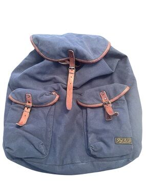 Polo Ralph Lauren Leather Canvas Blue Brown Backpack Shoulder Bag RARE Vintage